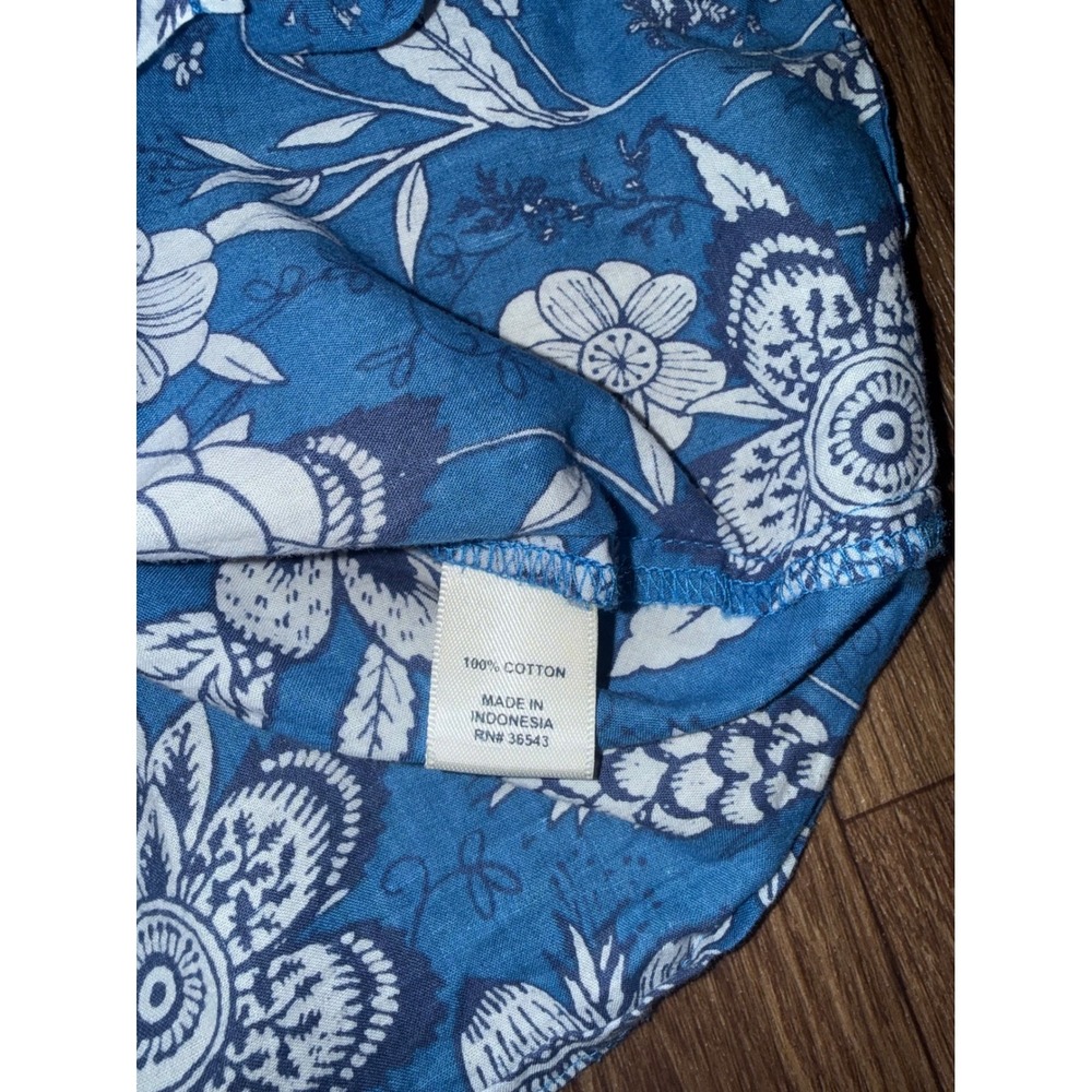 GH Bass Blue White Floral Cotton Blouse Short Sleeve Button Front Top Small - Picture 2 of 6